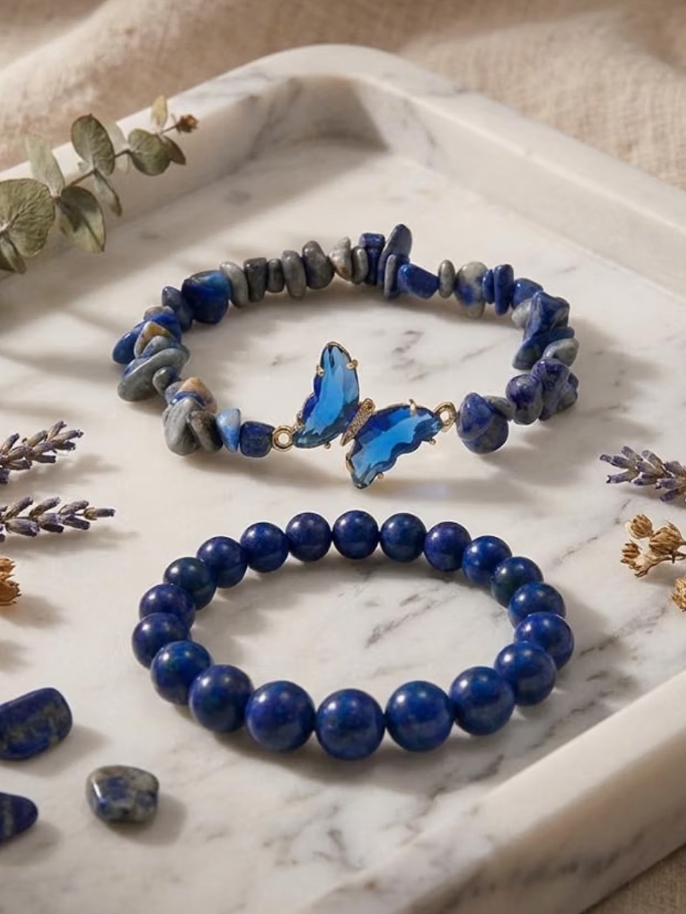 🆕New Lapis Lazuli Butterly Healing Gemstone Bracelet Set